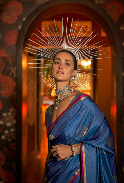 Blue Kaakshi Handwoven Silk Saree