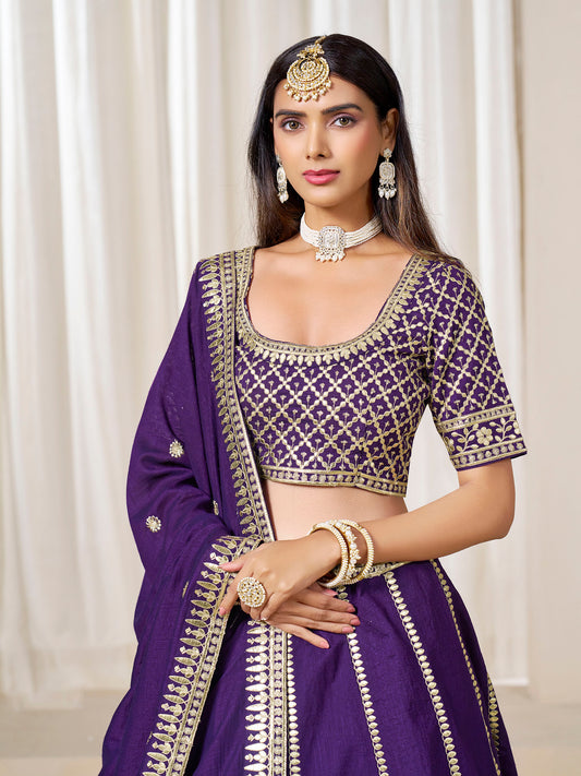 Purple Heavy Sequins Embroidered Art Silk Sangeet Lehenga for Wedding Guest
