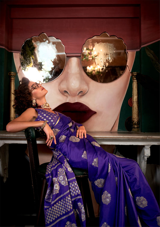 Purple Kanthkala Topaz Pure Satin Handloom Saree