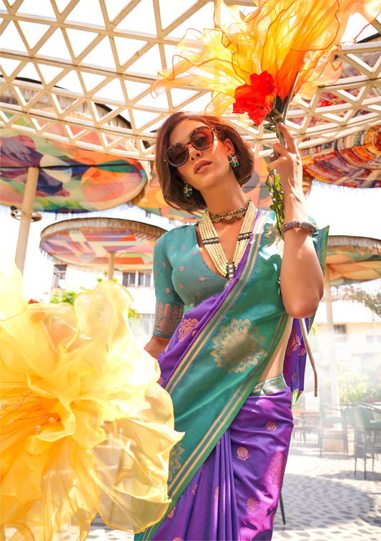 Violet Kshasha Two tone handloom saree