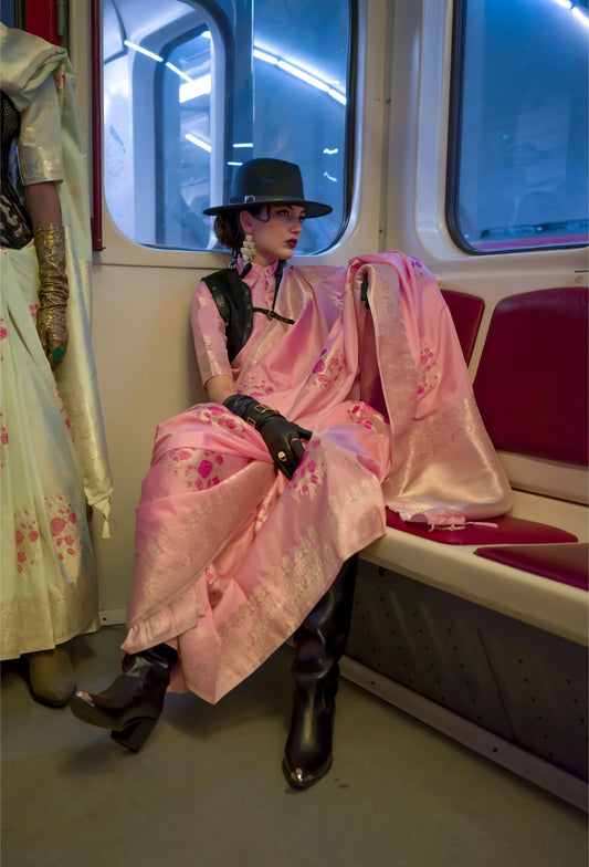 Pink Kytoto Habutai Silk Handloom Saree