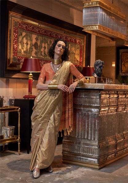 Beige Kontessa Tussar Silk Handloom Saree