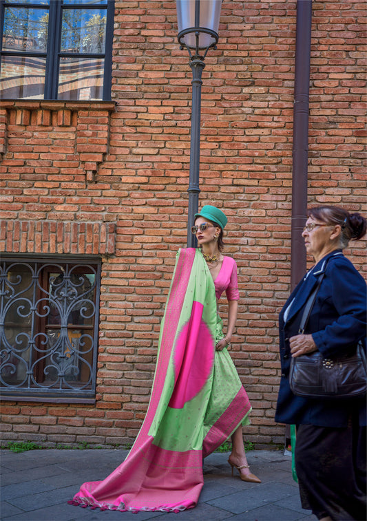 Mint Pink Koche Soft Silk Handloom Saree