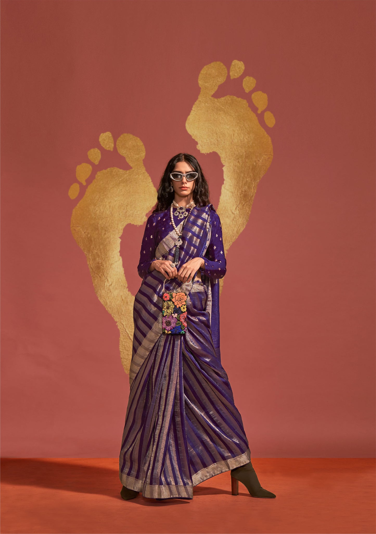 Violet Ksatsuma Pure Viscose Handloom Silk Saree