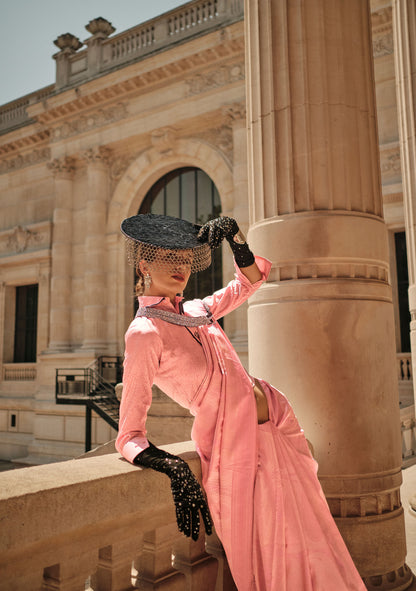 Peach Kyha Pure Satin Handloom Saree