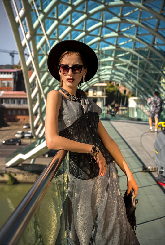 Grey Kakuna Katan Silk Handloom Saree