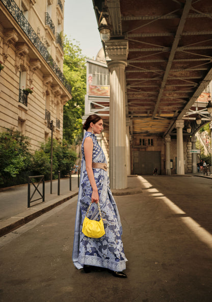 Indigo Blue Kaneeza Lucknow Chikankari Zari Saree