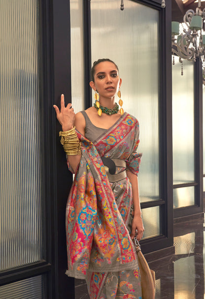 Brown Kabira Kashmiri Modal Handloom Silk Saree