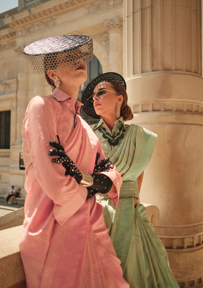 Peach Kyha Pure Satin Handloom Saree