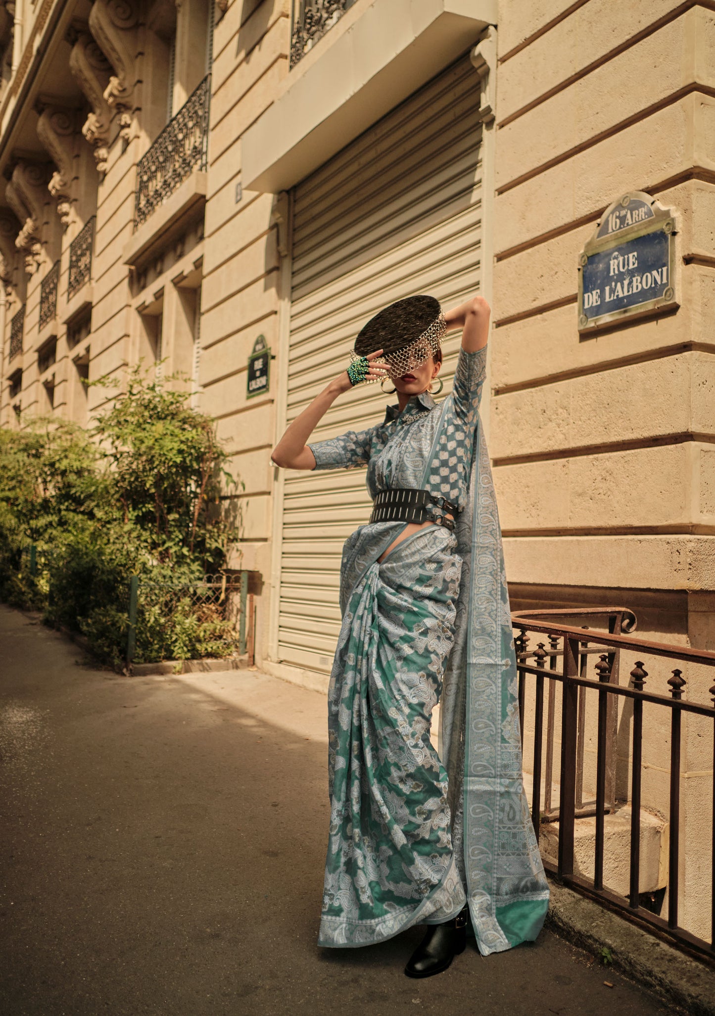Green Kaneeza Lucknow Chikankari Zari Saree