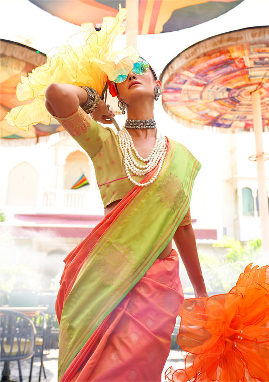 Orange Kshasha Two tone handloom saree