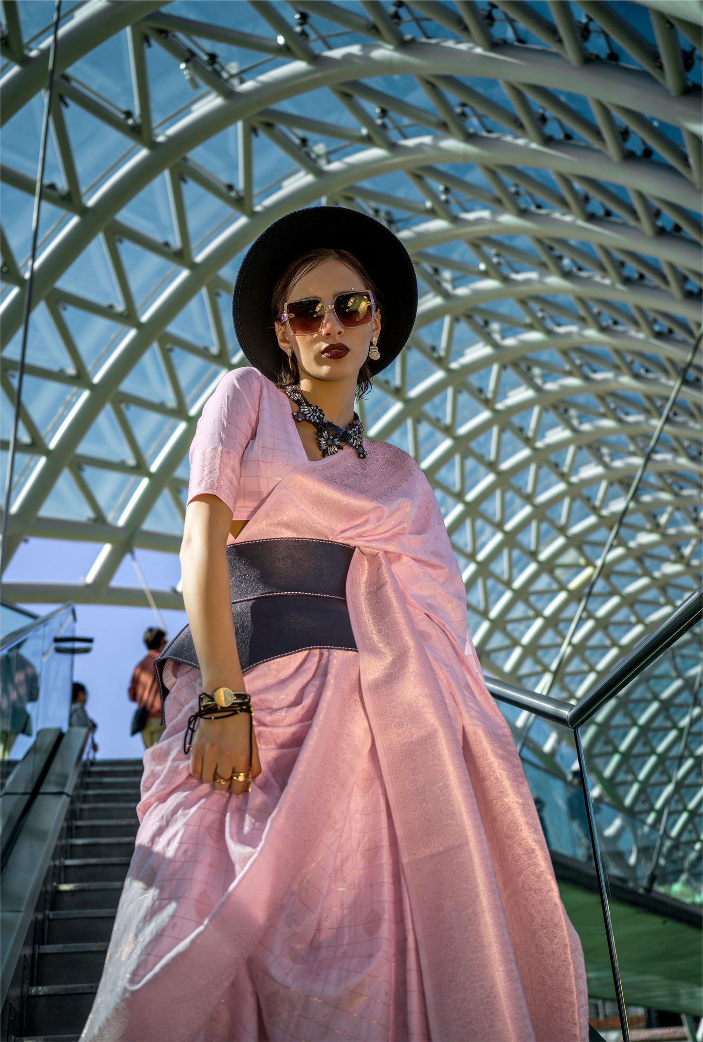 Light Peach Kakuna Katan Silk Handloom Saree