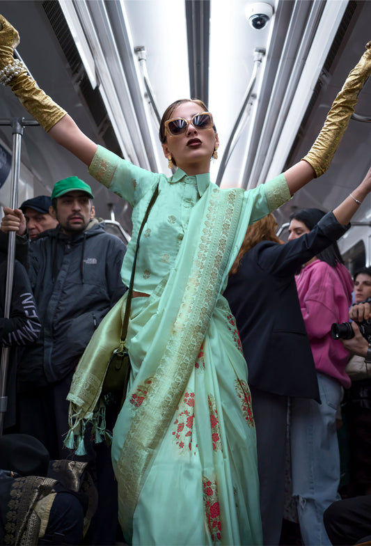 Green Kytoto Habutai Silk Handloom Saree