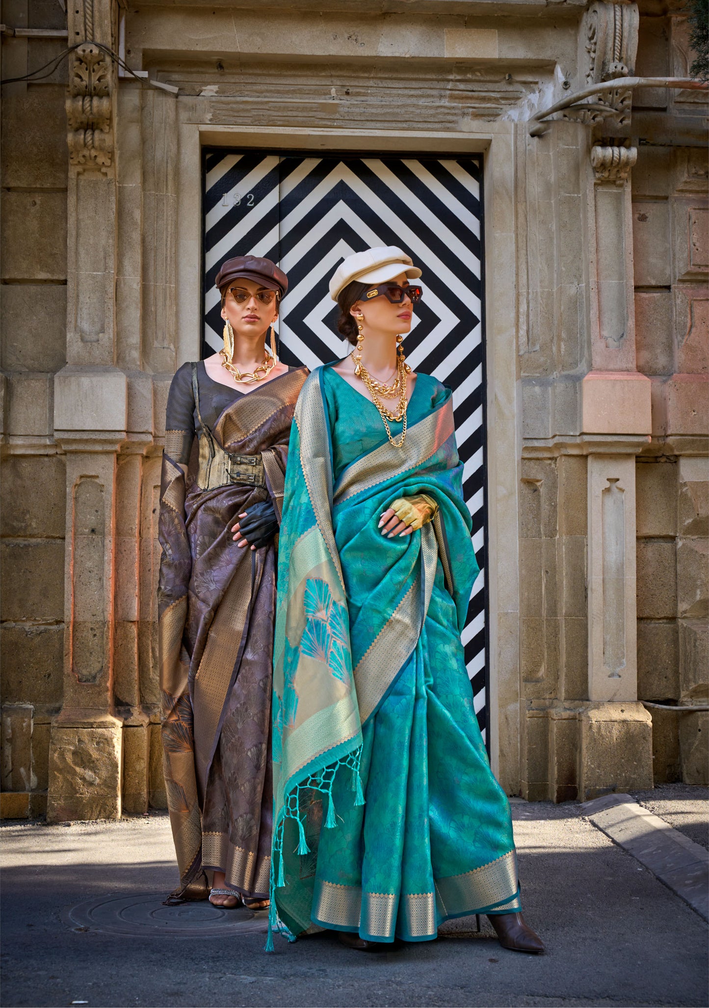 Brown Kalki Handwoven Two tone organza saree