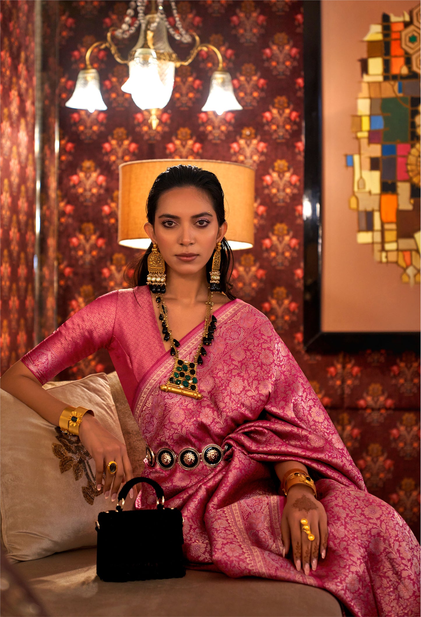 Magenta Kabby Nylon Zari Silk Handloom Saree