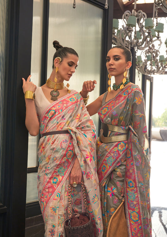 Brown Kabira Kashmiri Modal Handloom Silk Saree