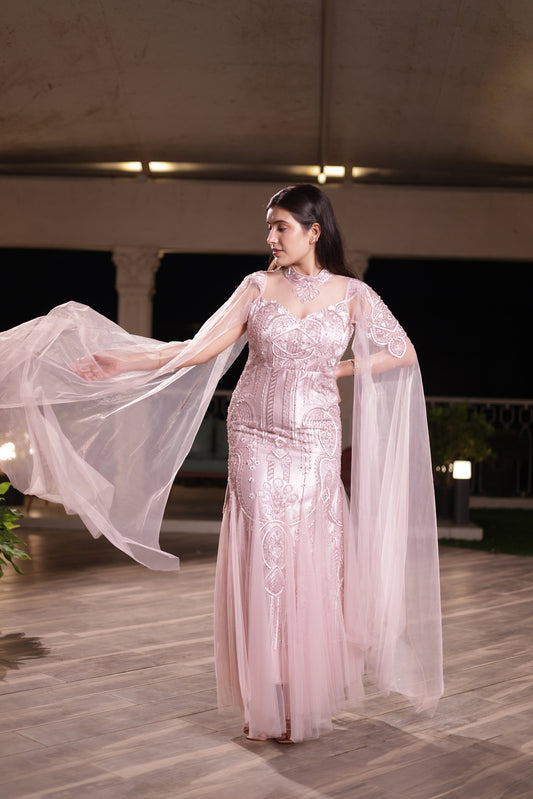 Blushing Petal High Neck Mauve Pink gown