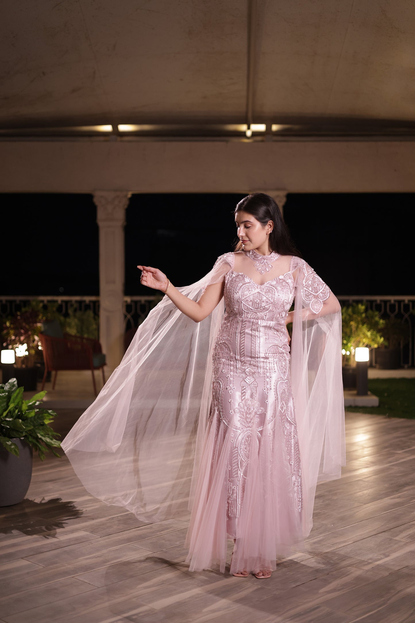 Blushing Petal High Neck Mauve Pink gown