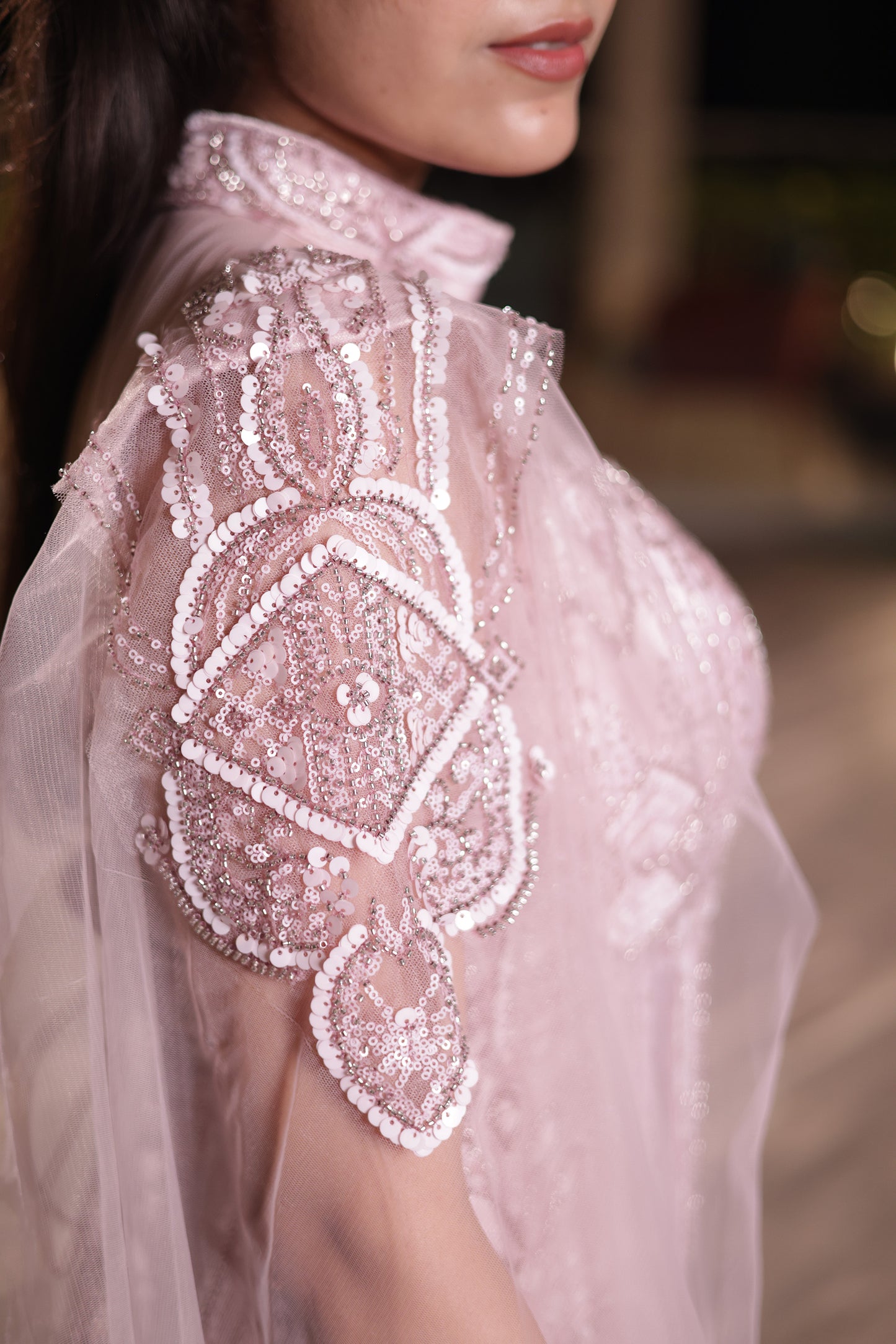 Blushing Petal High Neck Mauve Pink gown