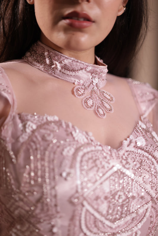 Blushing Petal High Neck Mauve Pink gown