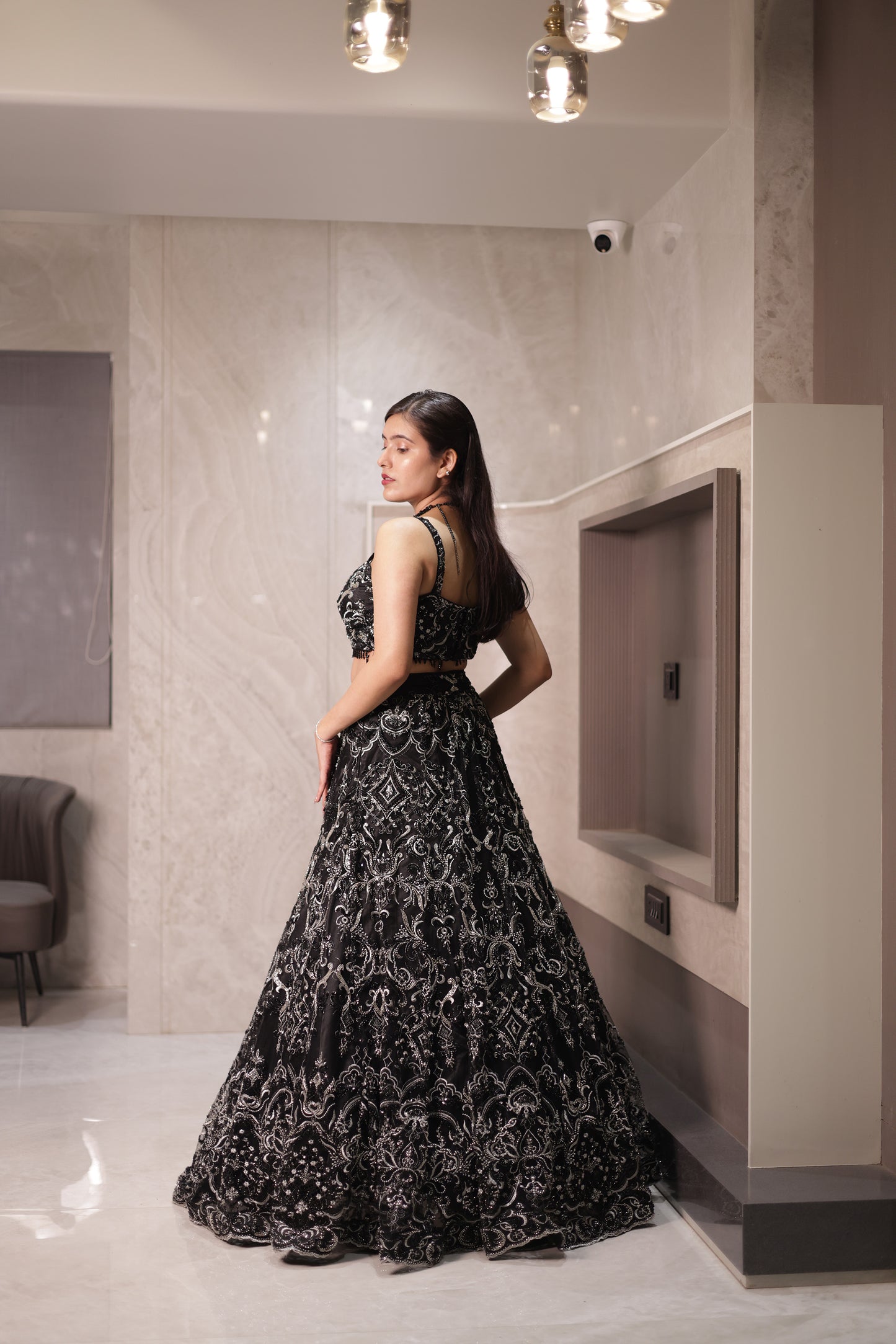 Midnight Scallop Black Net Lehenga & Blouse