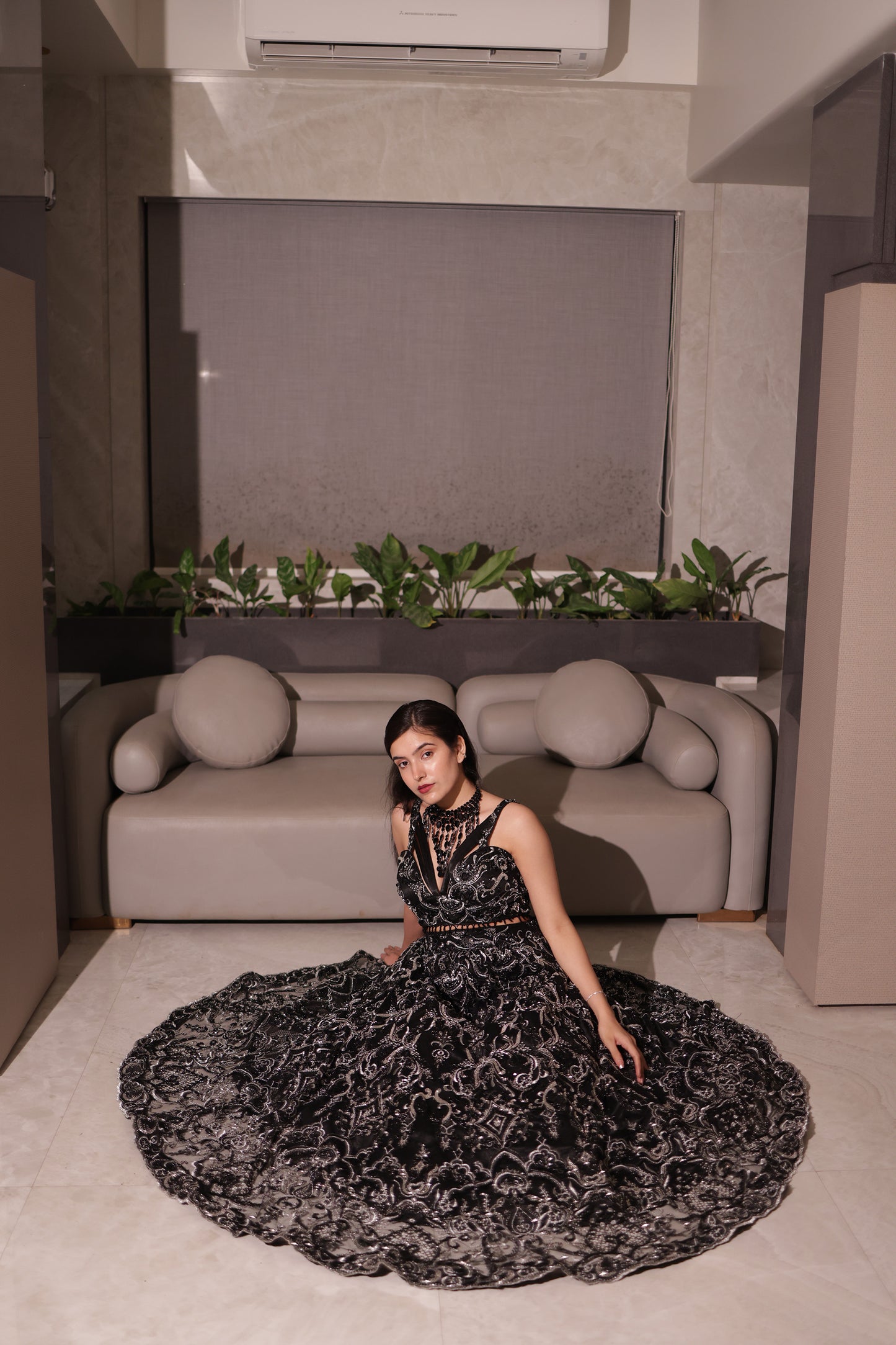 Midnight Scallop Black Net Lehenga & Blouse