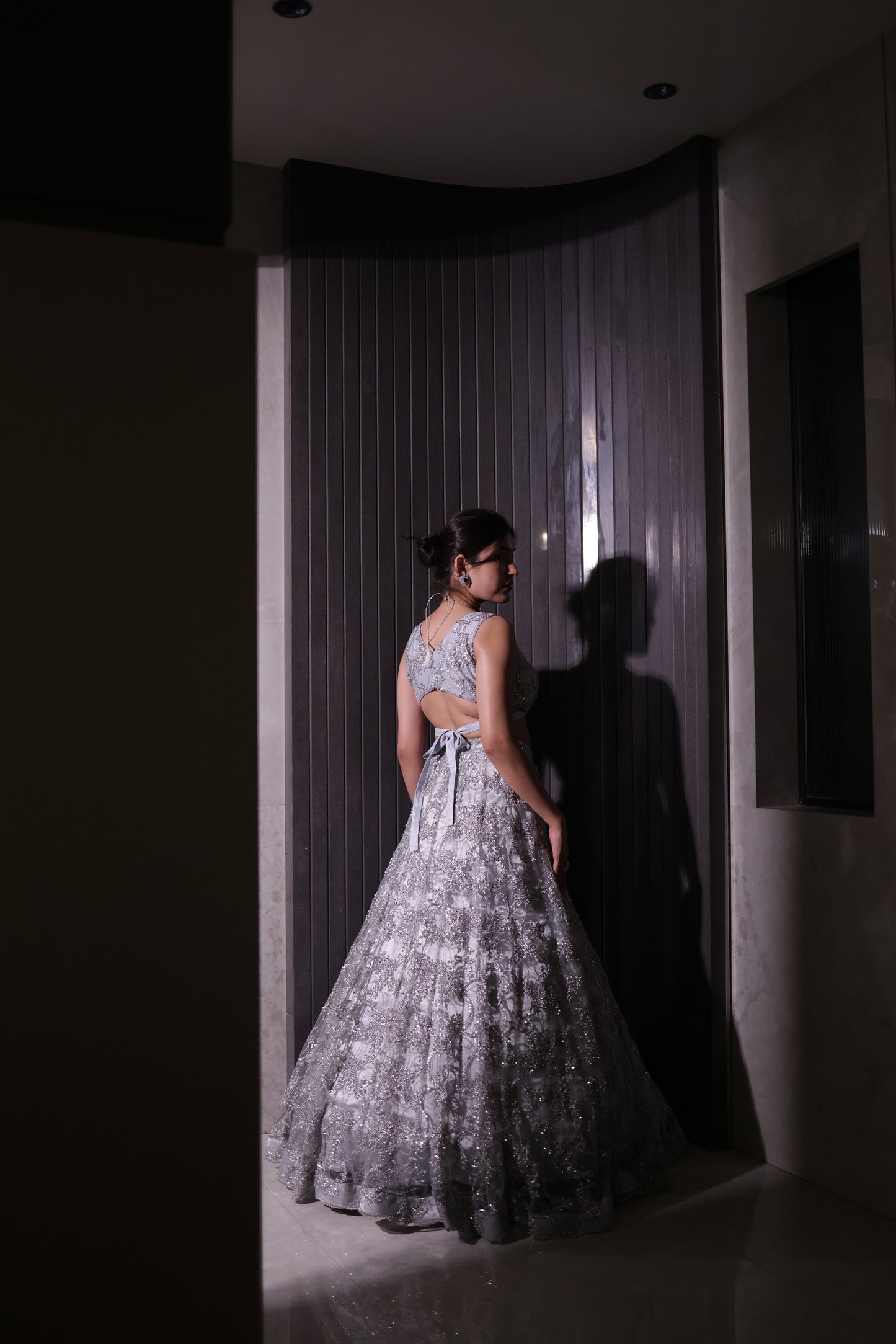 Starlit Silver Heavily Embellished Net Lehenga & Blouse