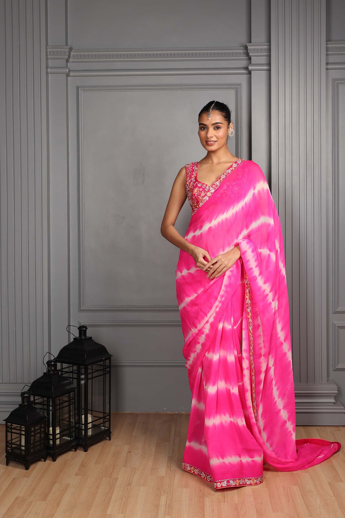 Hastkala Pink Georgette Thread Embroidered saree