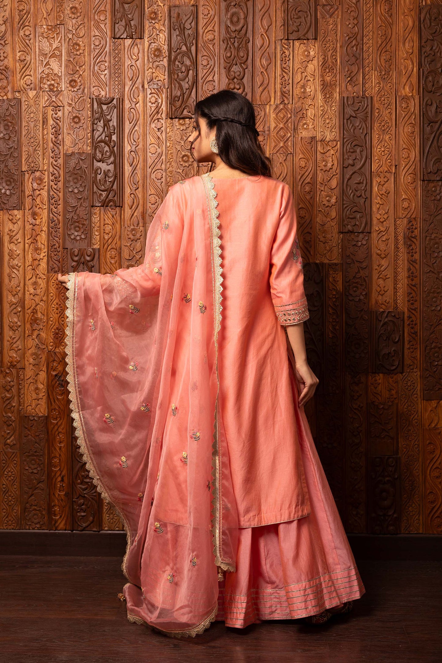 Tales of grace Pink Chanderi silk Embroidered Suit set