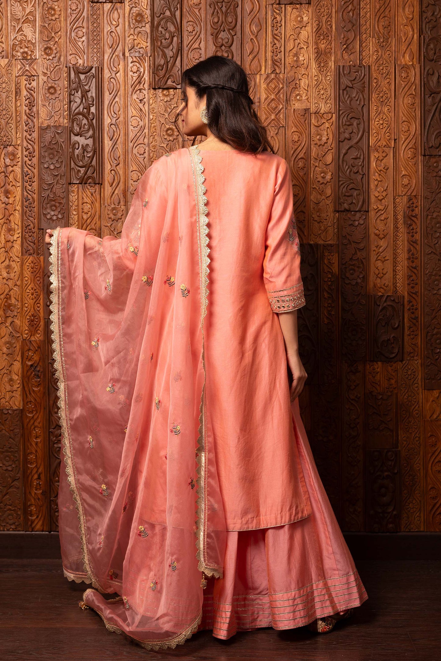 Tales of grace Pink Chanderi silk Embroidered Suit set