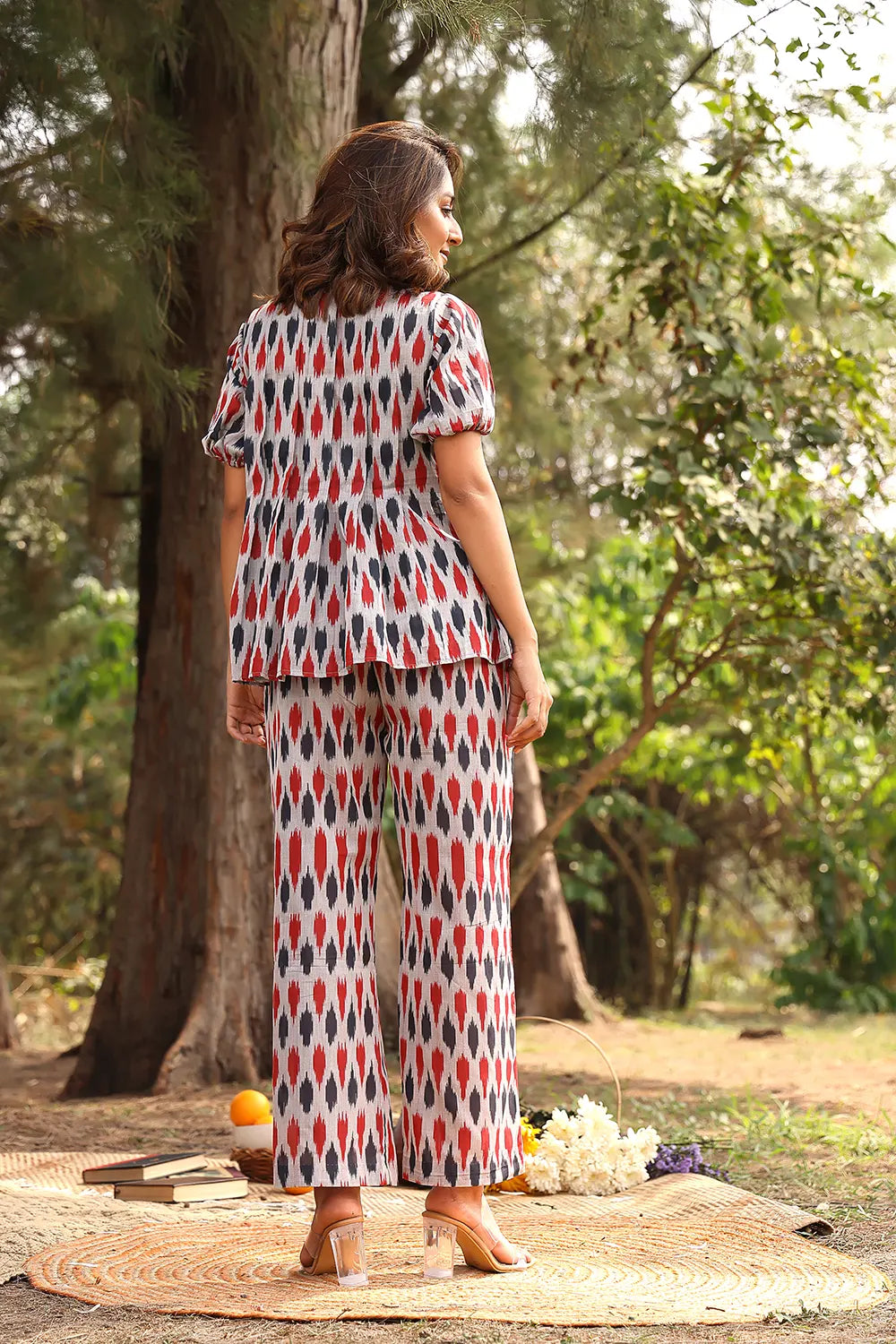 Red & Blue Pure Cotton Ikkat Co-ord Set
