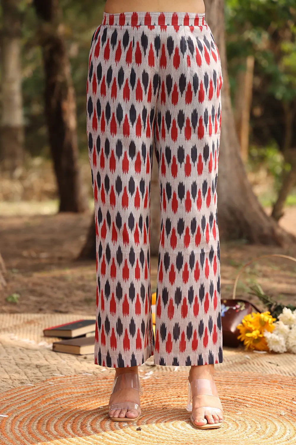 Red & Blue Pure Cotton Ikkat Co-ord Set