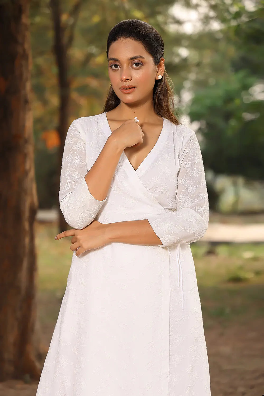 White Pure Cotton Angrakha With Dori Tie Up Kurta Pant Set