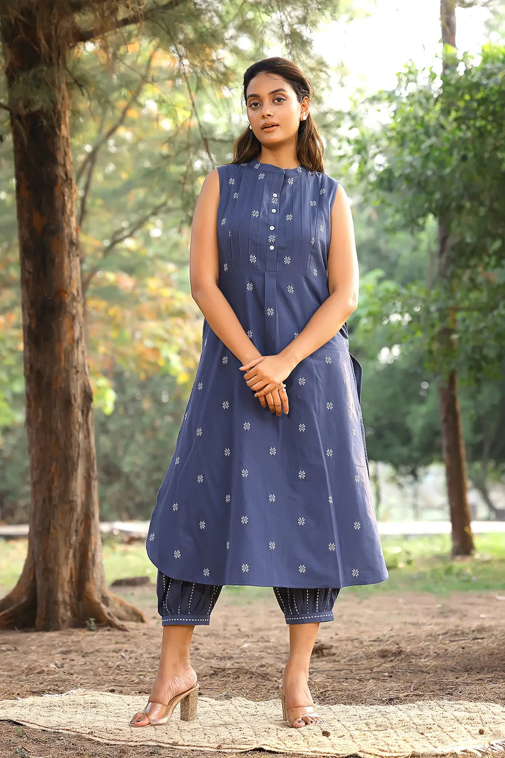 Dark Grey Woven Pure Cotton Kurta Set