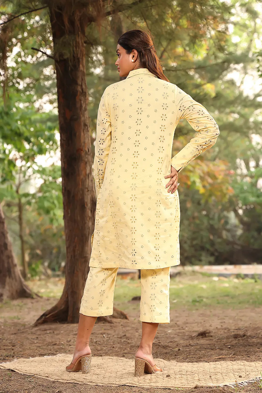 Light Yellow Pure Cotton Collar Shirt Co-ord Set