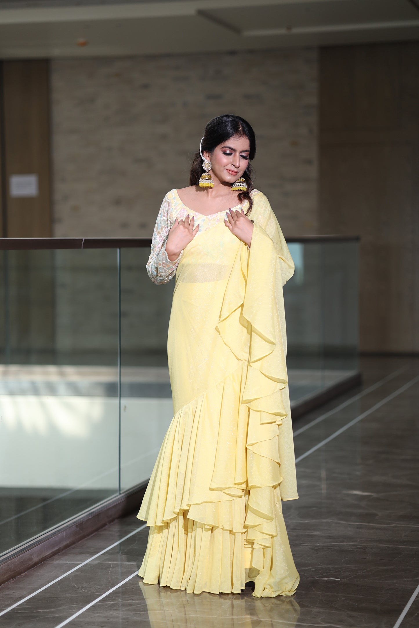 Daffodil Dream Yellow Saree With a Full Sleeves blouse