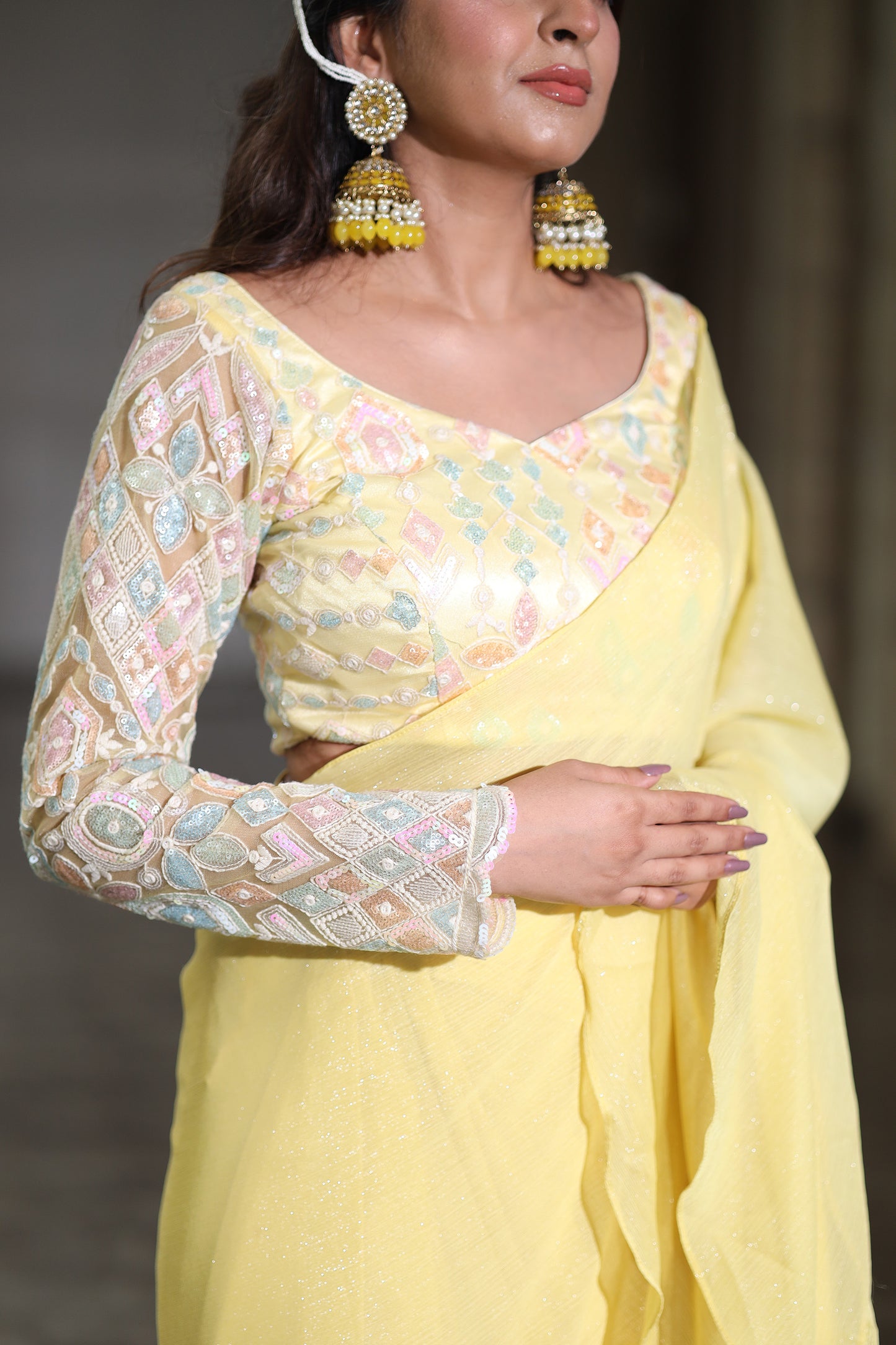 Daffodil Dream Yellow Saree With a Full Sleeves blouse