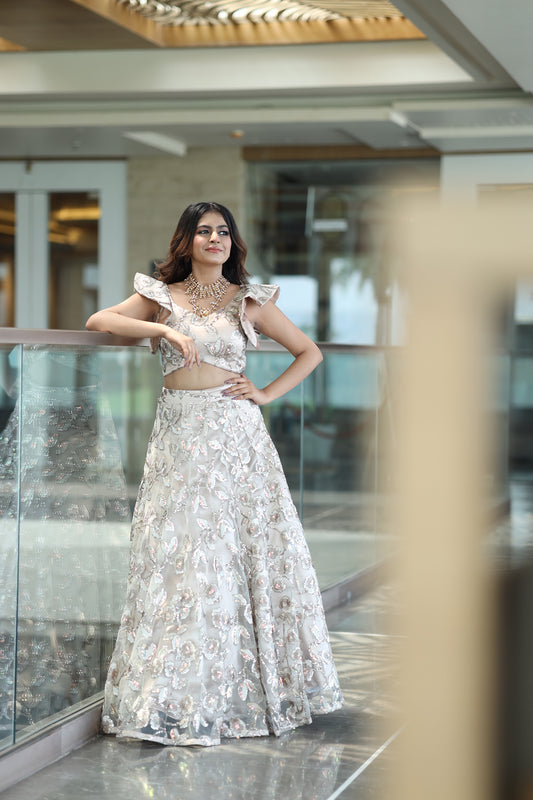 Cappuccino Glow Beige Net Lehenga & Blouse