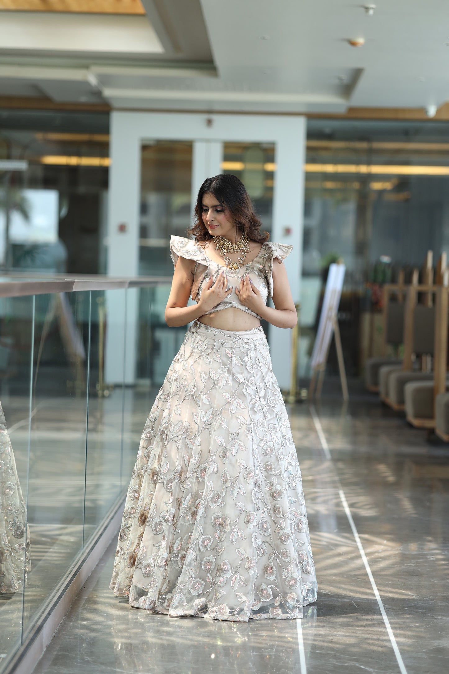 Cappuccino Glow Beige Net Lehenga & Blouse