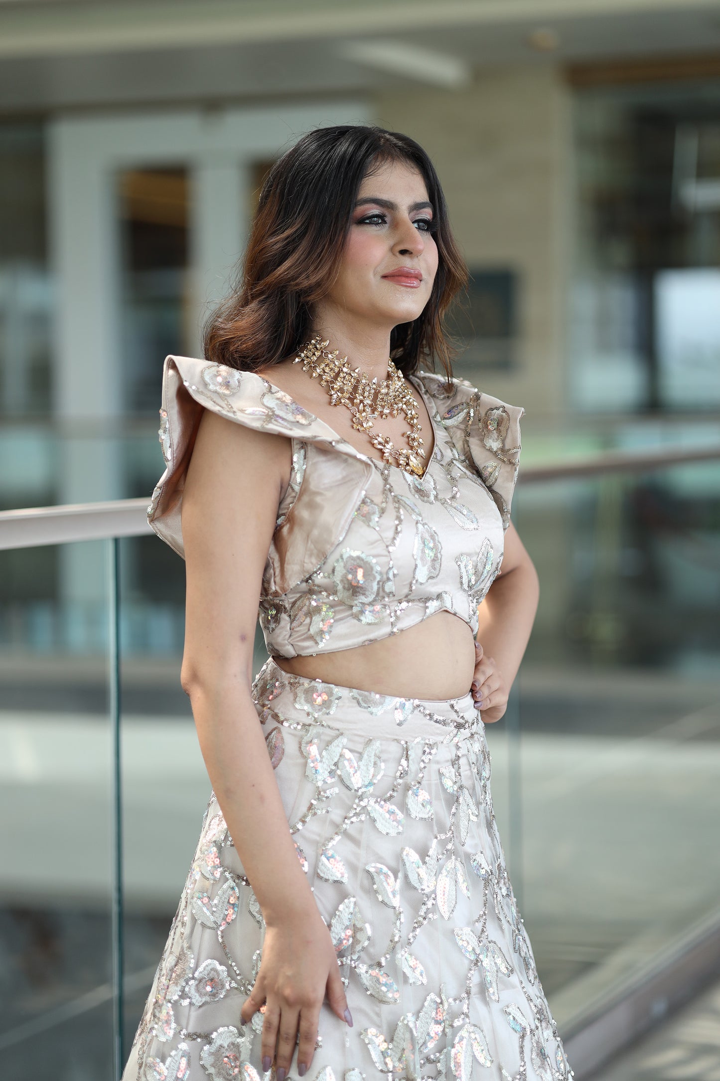 Cappuccino Glow Beige Net Lehenga & Blouse