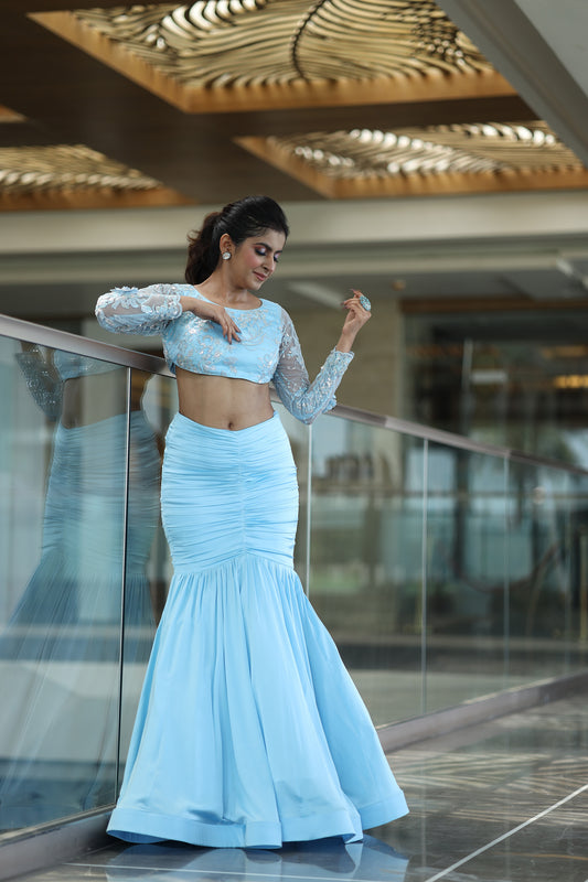 Sky Bloom mermaid Lehenga & Blouse