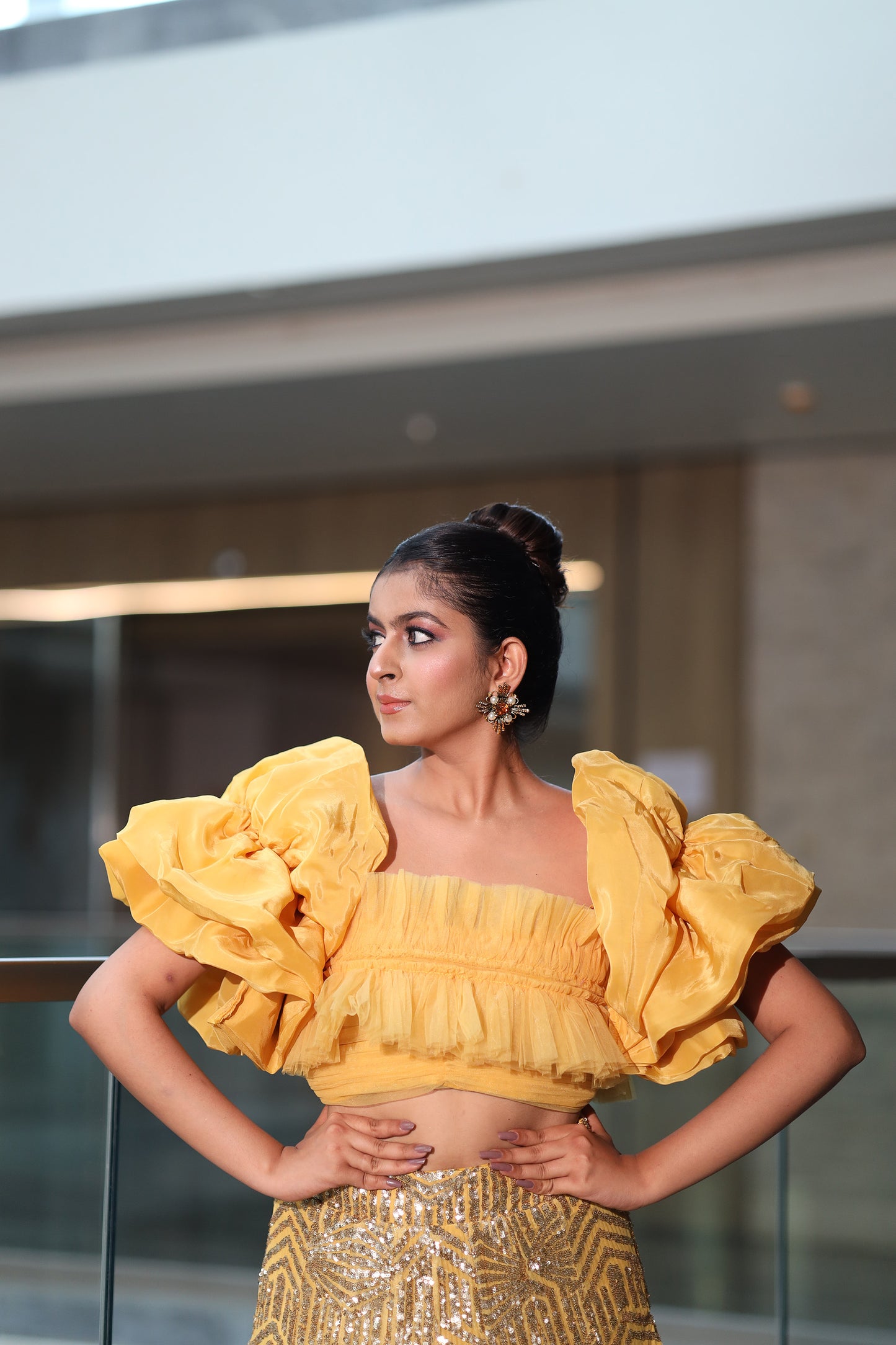 Mellow Glow yellow Lehenga & Blouse with Detachable Sleeves