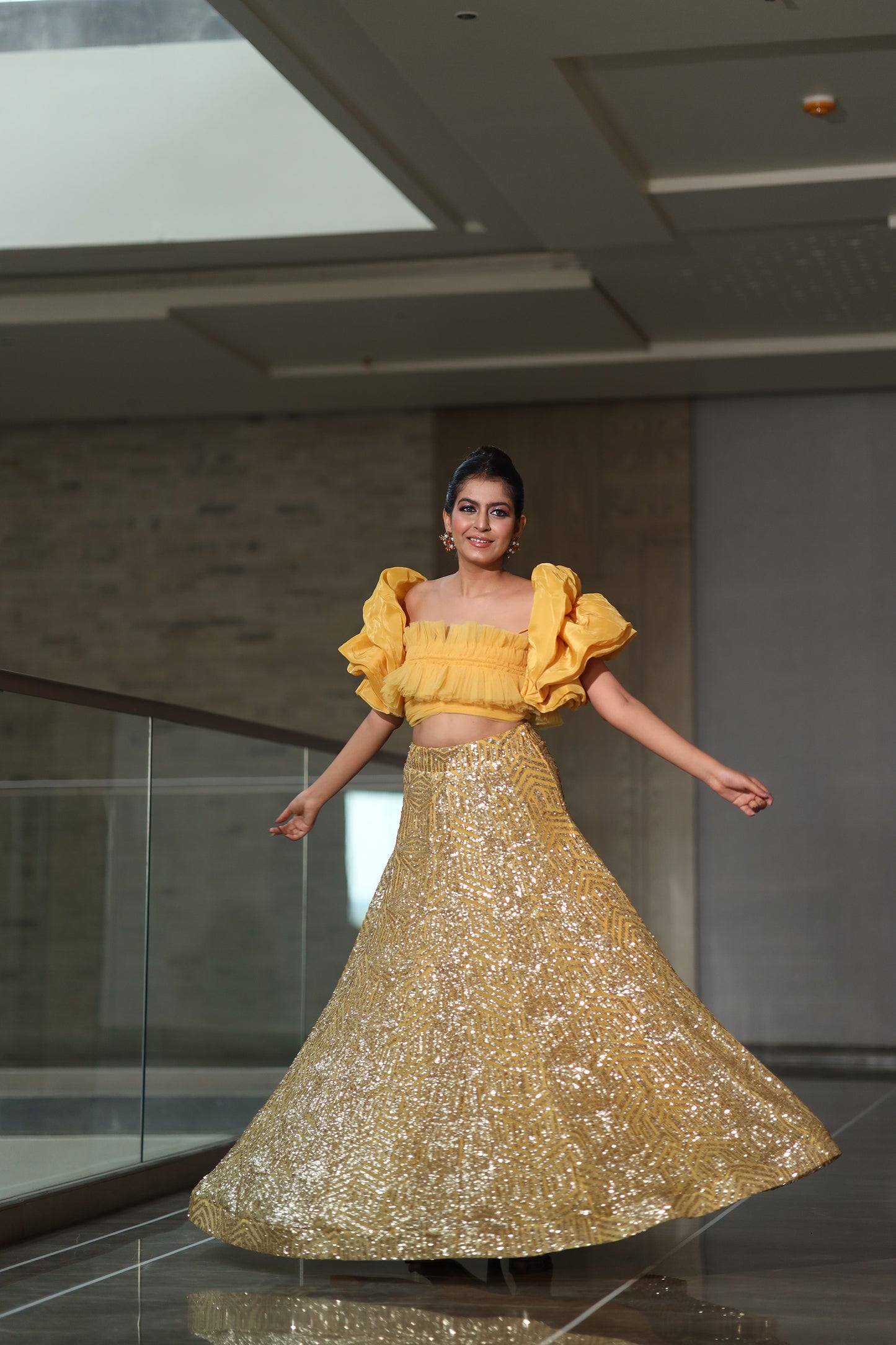 Mellow Glow yellow Lehenga & Blouse with Detachable Sleeves