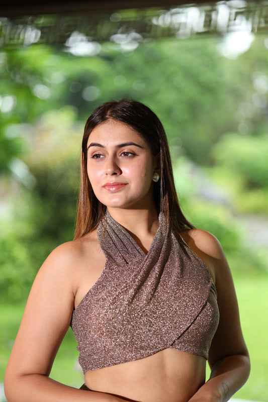 Bronze Glam Copper halter neck Top & Mini skirt