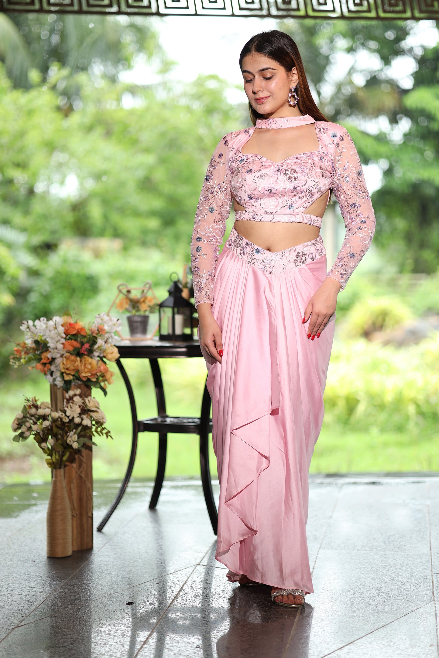 Orchid Pleats Pink Top & Pleated Skirt