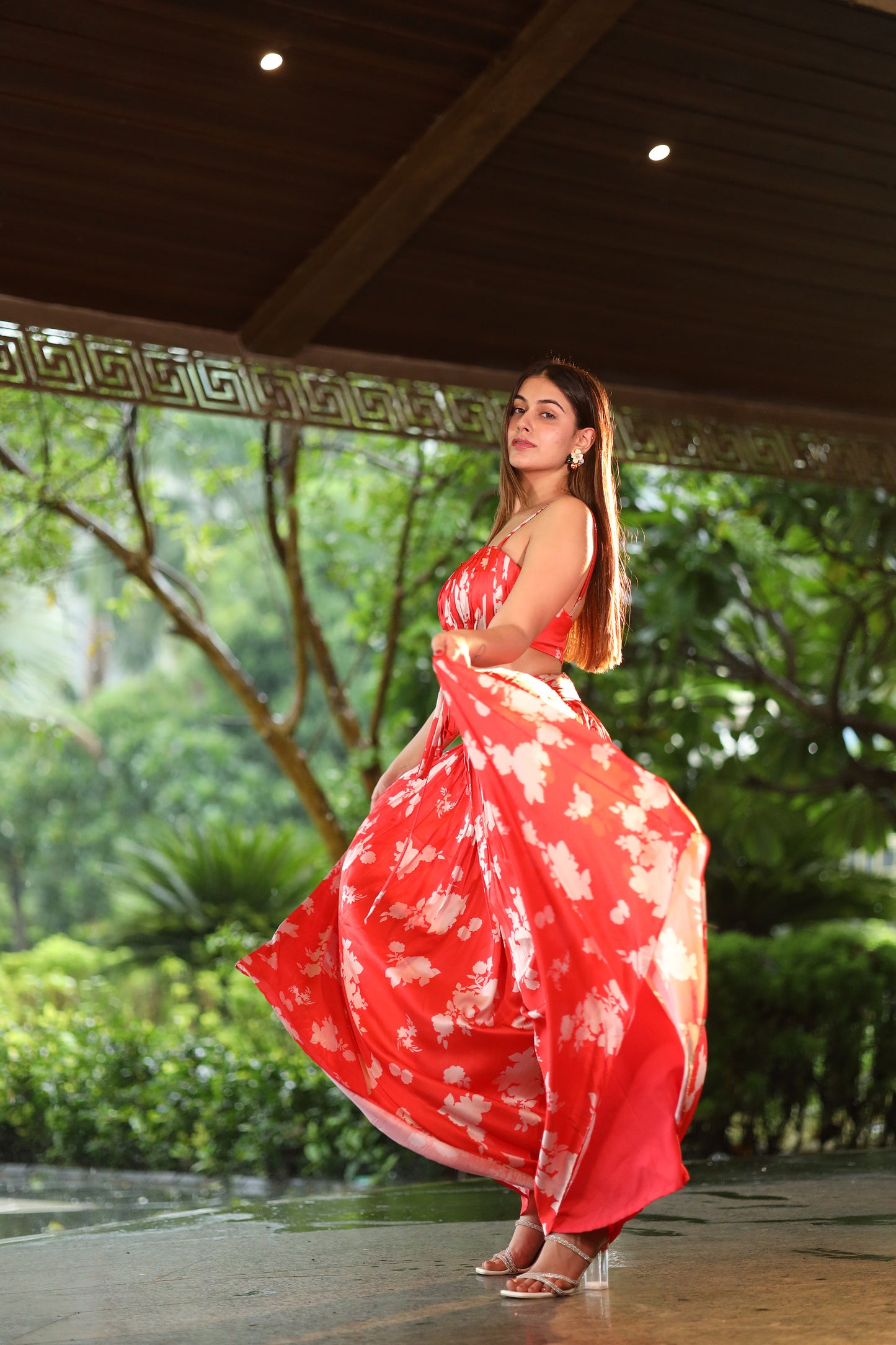 Scarlet Whisper Red Crop top & palazzo pants