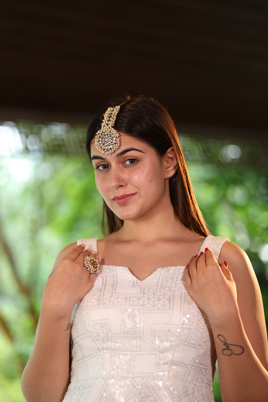 Snow Gleam White Peplum Top & Bell Bottom