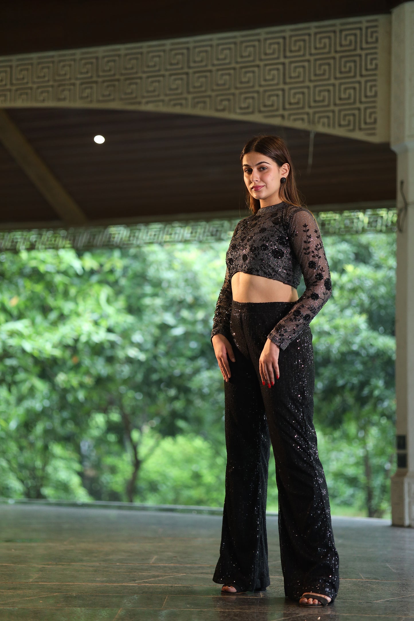 Eclipse Glow Black Crop Top & Bell Bottom