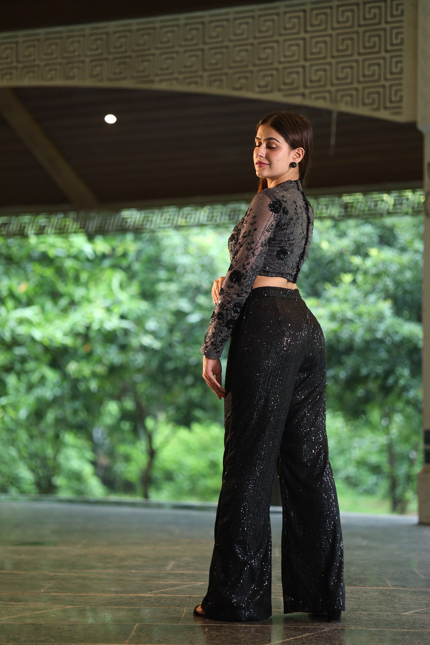 Eclipse Glow Black Crop Top & Bell Bottom