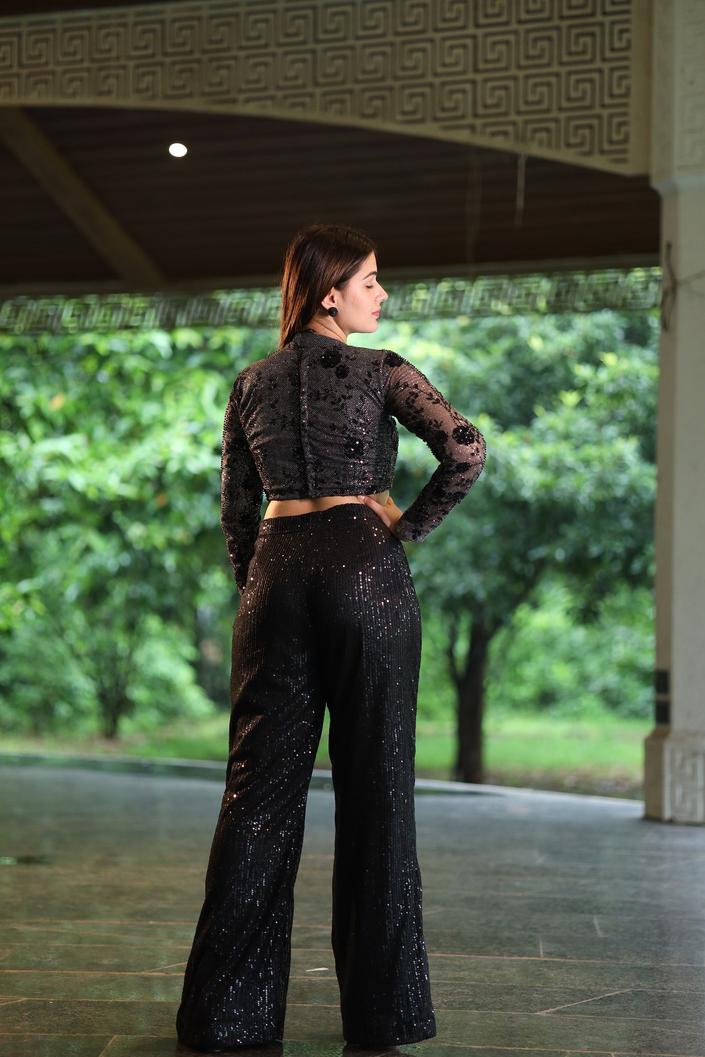 Eclipse Glow Black Crop Top & Bell Bottom